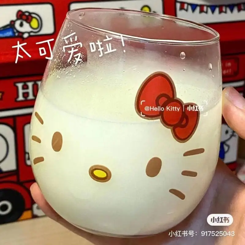 Sanrioed Anime Cartoon Cinnamoroll Hello Kittys Water Cup Ins Girl Heart Kawaii Heat-Resistant Milk Drink Glass Holiday Gifts