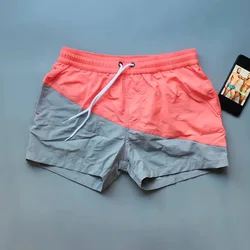 Mens Swim Trunks Running Sports Contrast Color Shorts Waterproof Quick Dry Gym Fitness Casual Beach Shorts Men'S Clothing 2024