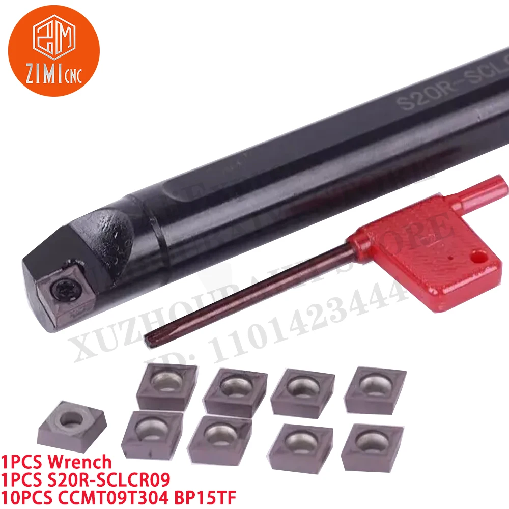 

1PCS S20R-SCLCR09 Внутренний токарный расточный стержень Держатель токарного инструмента + 10PCS CCMT09T304 Токарный станок с ЧПУ механический режущие инструменты