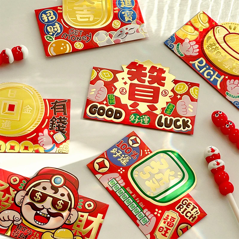 6 Stks/pak Nieuwe Jaar Rode Envelop Persoonlijkheid Creatieve Kleine God Van Rijkdom 2024 Nieuwe Chinees Nieuwjaar Rode Envelopzak