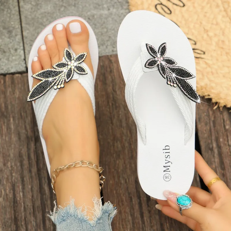 2026 Summer New Rhinestone Decor Flower Wedge Women's Sandals Fashion Solid Soft Soled Comfort Women Shoes Сандалии Для Девочек