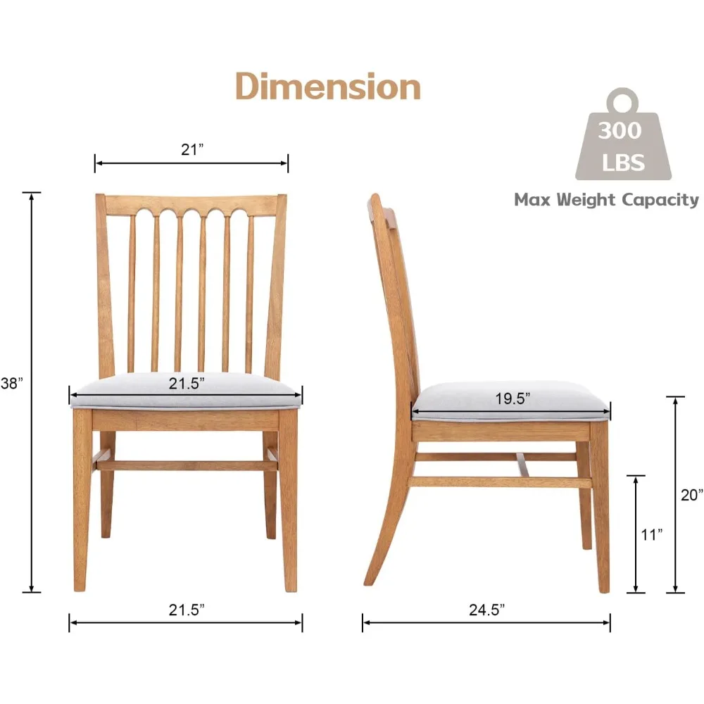 زوج من كراسي تناول الطعام المنجدة ذات الظهر الخشبي الطبيعي مع وسادة مزدوجة الطبقة لأسلوب المزرعة #2