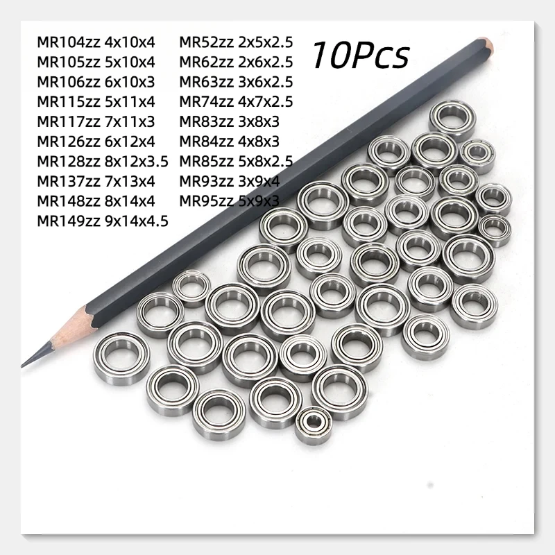 10pcs Mini Miniature Bearing MR52 MR63 MR74 MR83 MR84 MR85 MR93 MR95 MR105 MR106 MR115 MR126 MR128 MR138 MR148 ZZ