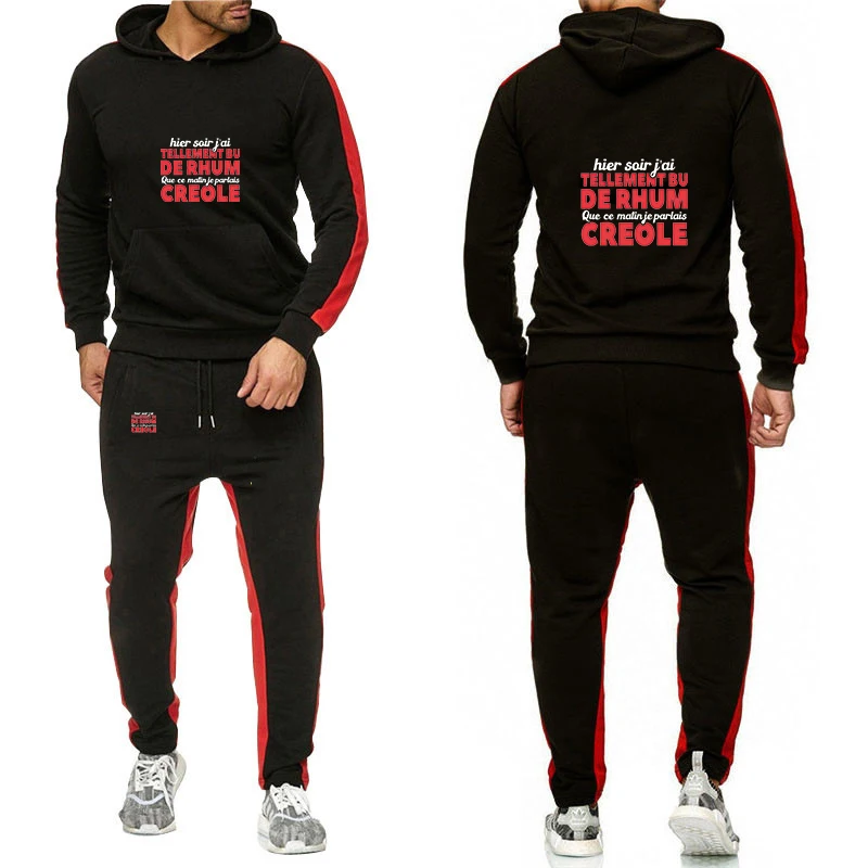 2025 Spring And Autumn Men's Hier Soir J'ai Tellement Bu De Rhum Logo Print Versatile Hoodies Leisure Long Pants Sports Suits