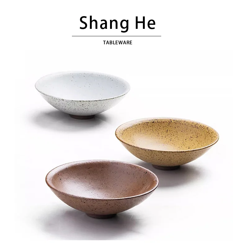 

Retro Japanese Sle Cerc Bowl Creative Fruit Drinking Dert Bowl Coarse Cercs Hut Hat Bowl round ape China Origin