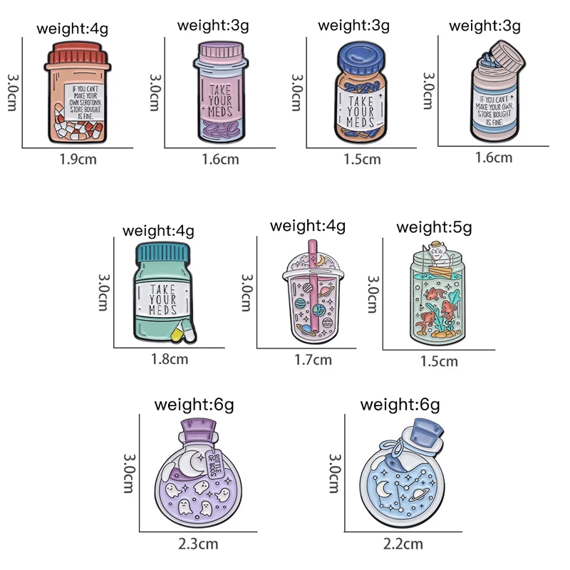 Creative Cartoon English Medicine Bottle Oil Drop Lapel Brooch Badge Pin Denim Bag Gift Men Women Fashion Jewelry Accessories