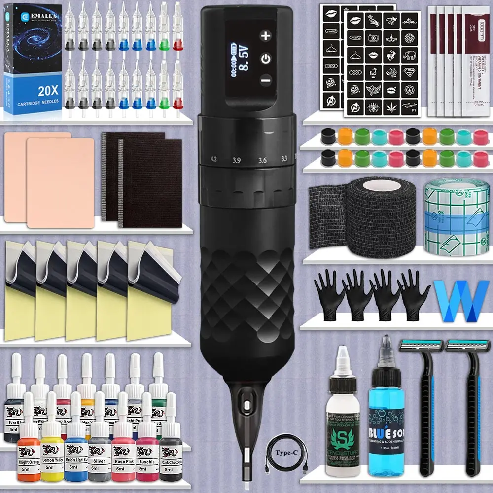 

Professional Wireless Tattoo Machine Pen Kit for Permanent Makeup Coreless Motor Wireless Tattoo Gun Kit for Tattoo Beginners