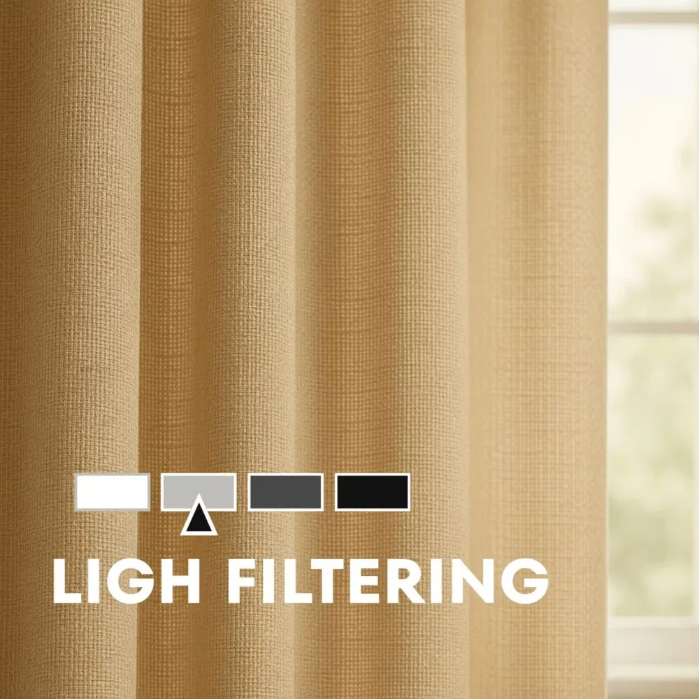 Light Filtering Curtains Set of 2 Beige Textured Window Panels 40 Inches Wide 63 Inches Long for Living Room Bedroom view 3