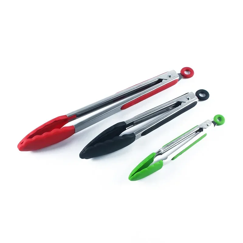 A 3PCS three-piece silicone food clip stainless steel food holder neutral white box barbecue clip set