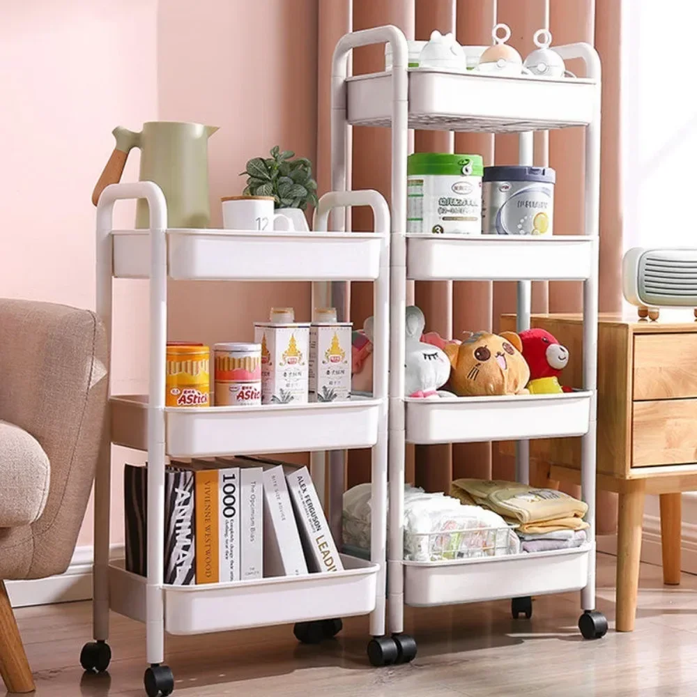 Mobile Storage Trolley Cart Multi-Layer Stand Carts Multifunctional Household Snack Cart Storage Shelf Multi Storey Snacks Racks