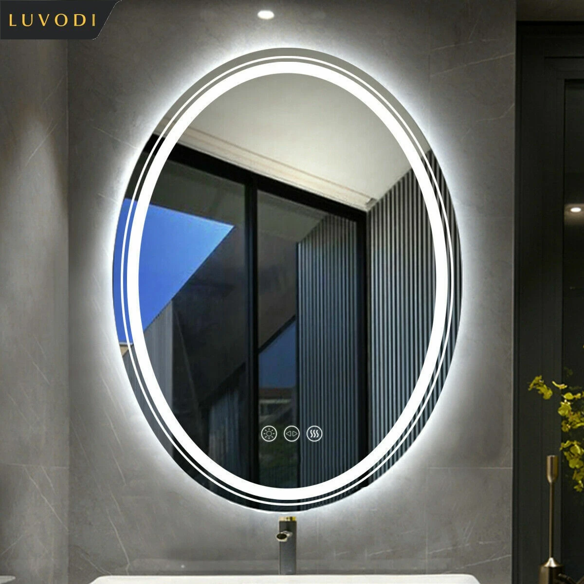 LUVODI Dual Illuminated LED Oval Bathroom Vanity Mirror Anti-fog HD Home Hotel Makeup Mirror