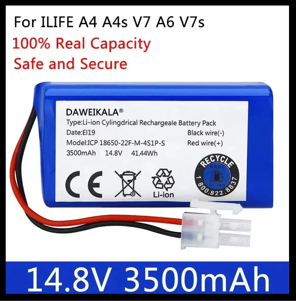 

NEW 14.8V 3500mAh 14.4V 3200mAh Lithium Battery For ILIFE A4 A4s V7 A6 V7s Plus Robot Vacuum Cleaner ILife 4S1P real Capacity