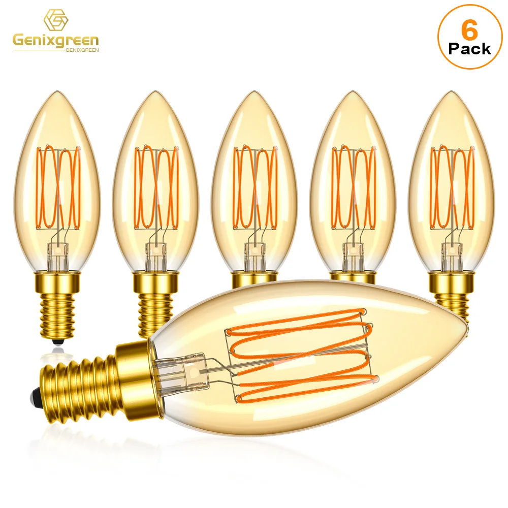 C35 LED Candle Light Bulbs E14 Base 3W Candelabra Spiral Filament Bulb 220V 1800K Amber Warm Retro Edison Glass Replacement Lamp