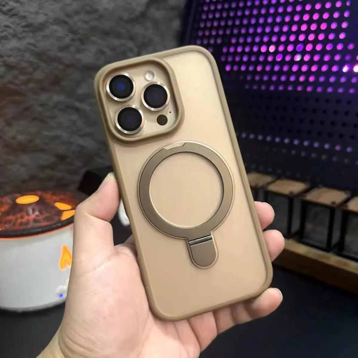 Metallring-Ständer, matte magnetische Hülle für Magsafe iPhone 17 14 13 18Pro 16ProMax Plus 15Pro i15 mit Objektivschutz, Mac Safe Cover