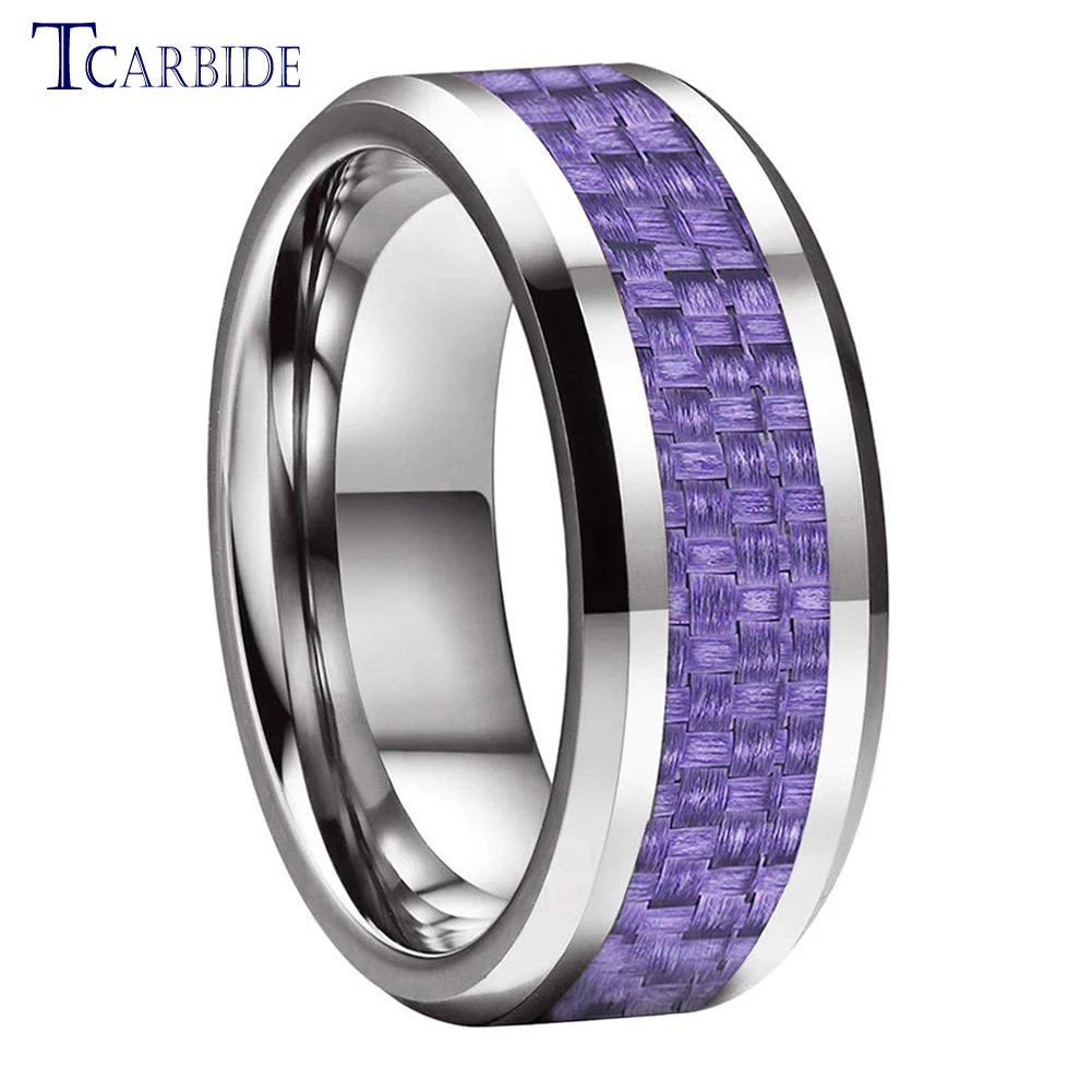 Bague en carbure de tungstène pour hommes et femmes, bande de mariage classique, incrustation en fibre de carbone, haute qualité, ajustement confortable, livraison directe, 8mm