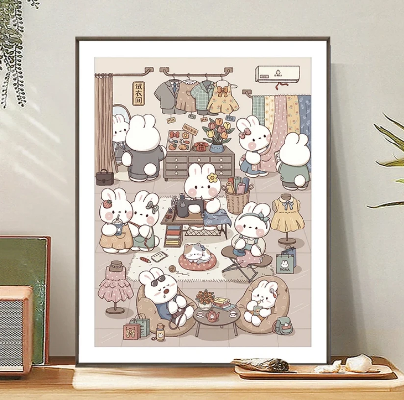 Tailor Shop Rabbits Needlework,DIY 11CT Cross Stitch Set Full Embroidery Kit, Printed Cross-stitch Gift, Home Wall Decor New