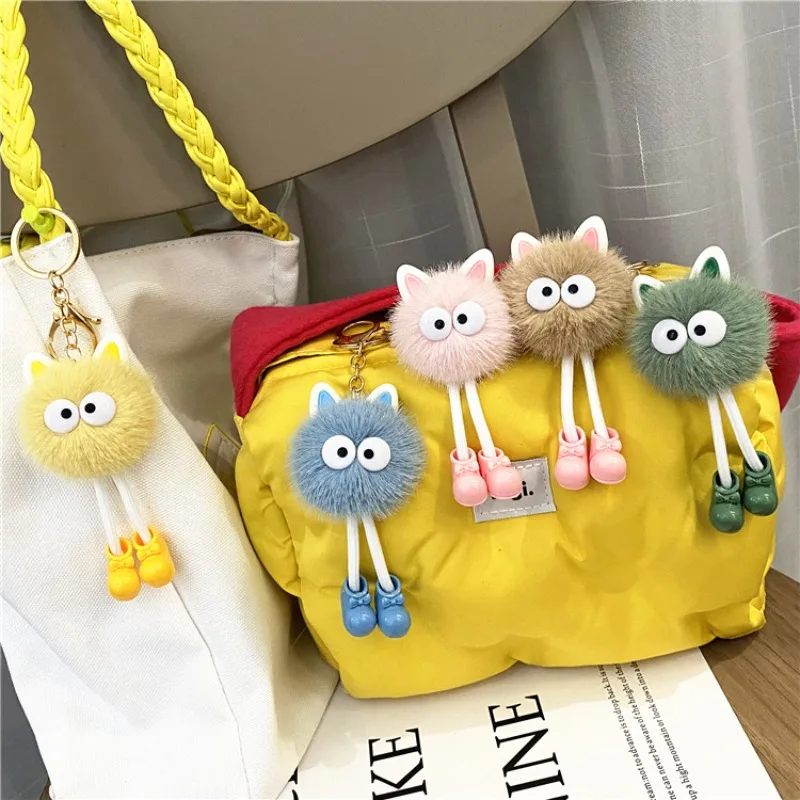 Uroczy breloczek z dużymi oczami, pluszowa lalka z imitacji futra królika, kreskówkowe bryczesy, breloczek z długimi nogami, zawieszka do plecaka, lalka.