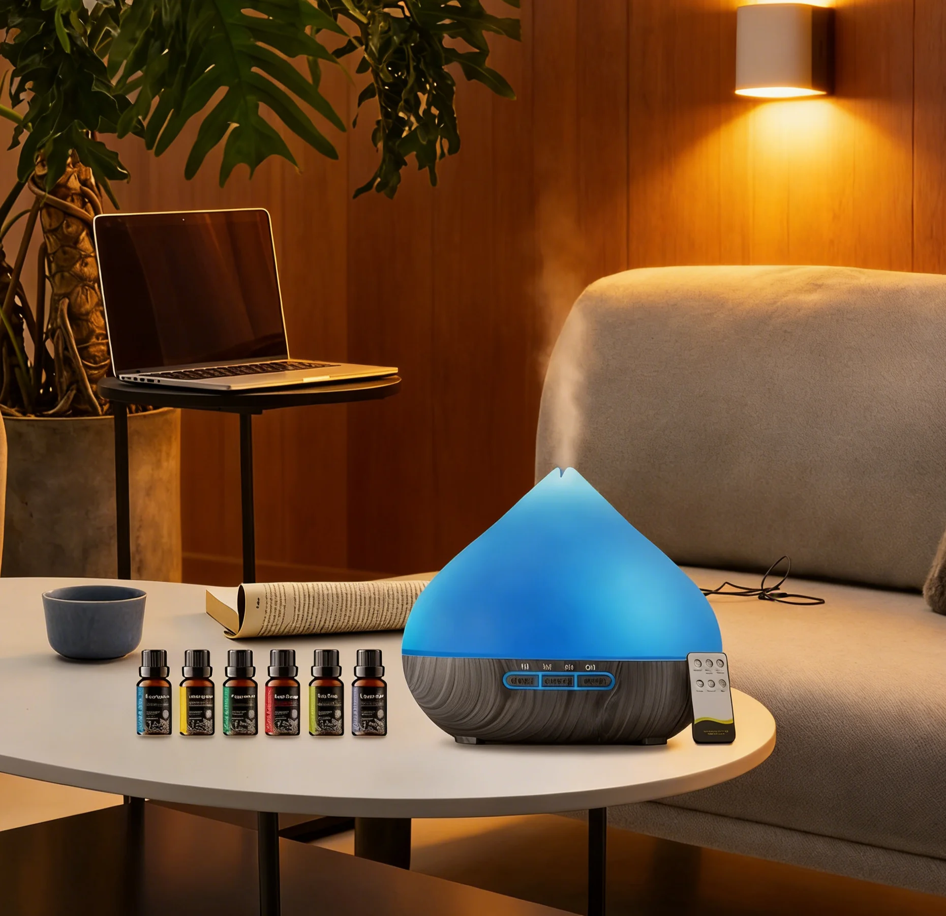 

Soundwave 16.91oz USB Cool Mist Humidifier Quiet Essential Oil Diffuser with Remote Control Blue for Home Office