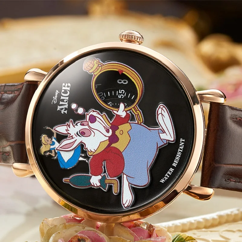 Disney Alice\'s Adventures In Wonderland White Rabbit Unisex Cartoon Quartz Wristwatch Women Man Pointless Design Lady New Clock