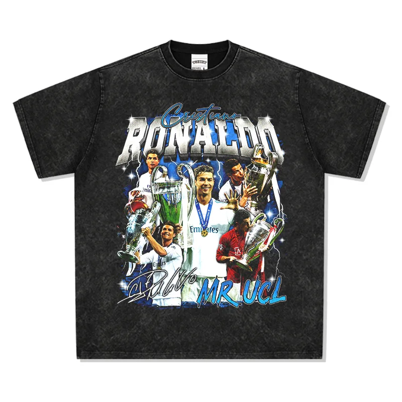 C Ronaldo T-shirt King Maradona Messi Mbappe Neymar Football Star Short Sleeve American T-Shirt Basketball Shirt Cotton Shooting