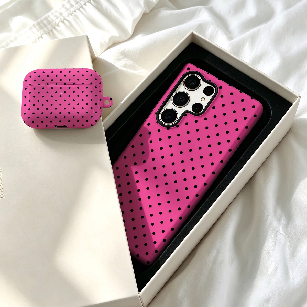 Pirve Phone Case For Samsung Galaxy S26 S25 Ultra S24 S23 Plus Shockproof Double Layer Tough Back Black Dots Pink Cover