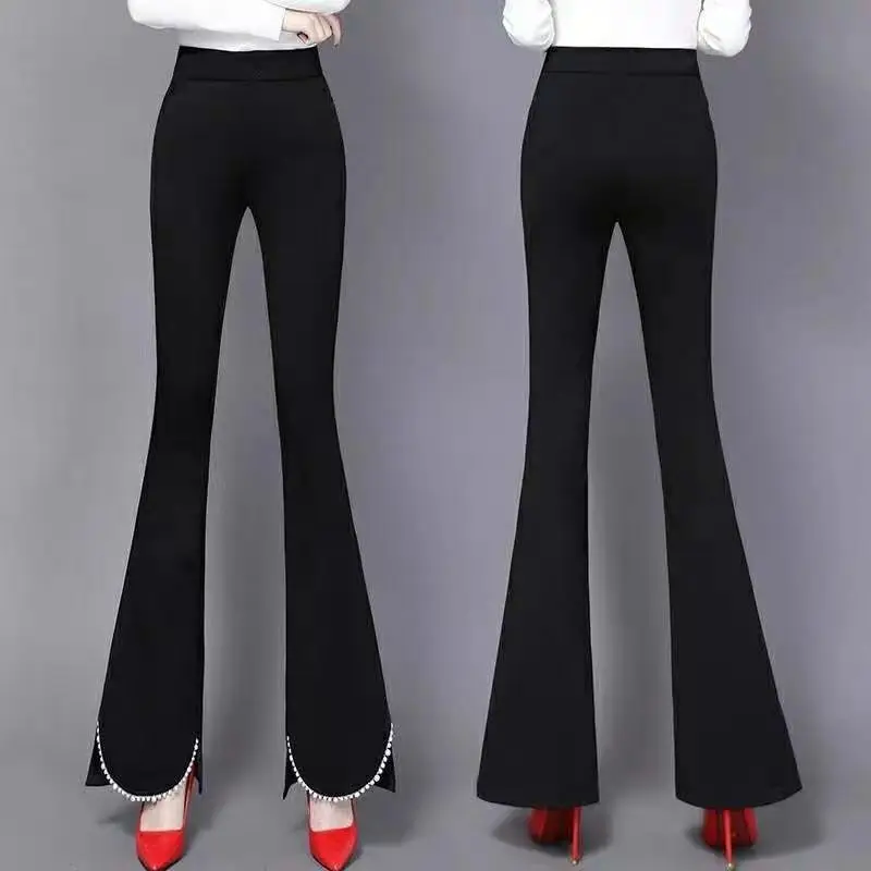 Patchwork printemps été couleur unie pantalon femmes vêtements simplicité mince décontracté Flare dames mode taille haute pantalon JJ732