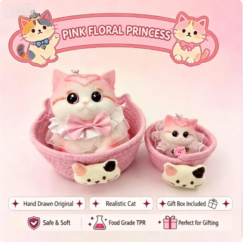 Cute Pet Cute Cat Pinch Music Original Hand drawn Simulation Animal Stress Relief Toy Gift Box for Girls Gift Desk Play Toys