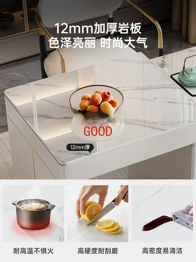 Cream Style Stone Plate Tea Table Modern Minimalist Living Room Home Balcony Retractable Small Apartment Table-Chair Set