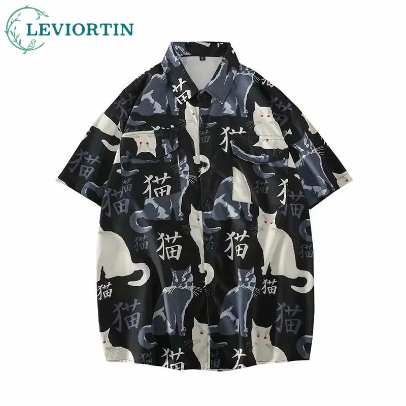 

Hip Hop Hawaiian Men Short Sleeve Shirt Streetwear Flower Print Button Up Summer Beach Shirts 2023 Casual Male Blouse Tops