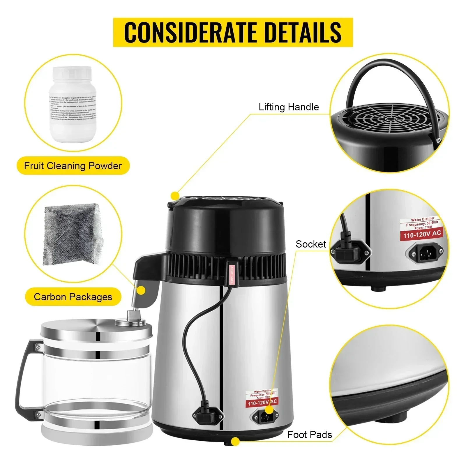 4L Water Bottle Filter Distiller Purifier Portable Tabletop Machine Stainless Steel 110V 220V Temperature Controlled Home Use
