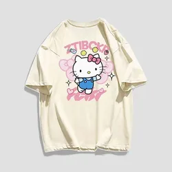 Karykaturalne style modne koszule koszulki z krótkim rękawem z nadrukiem damska odzież Hello Kitty T shirt dla kobiet topy odzież damska