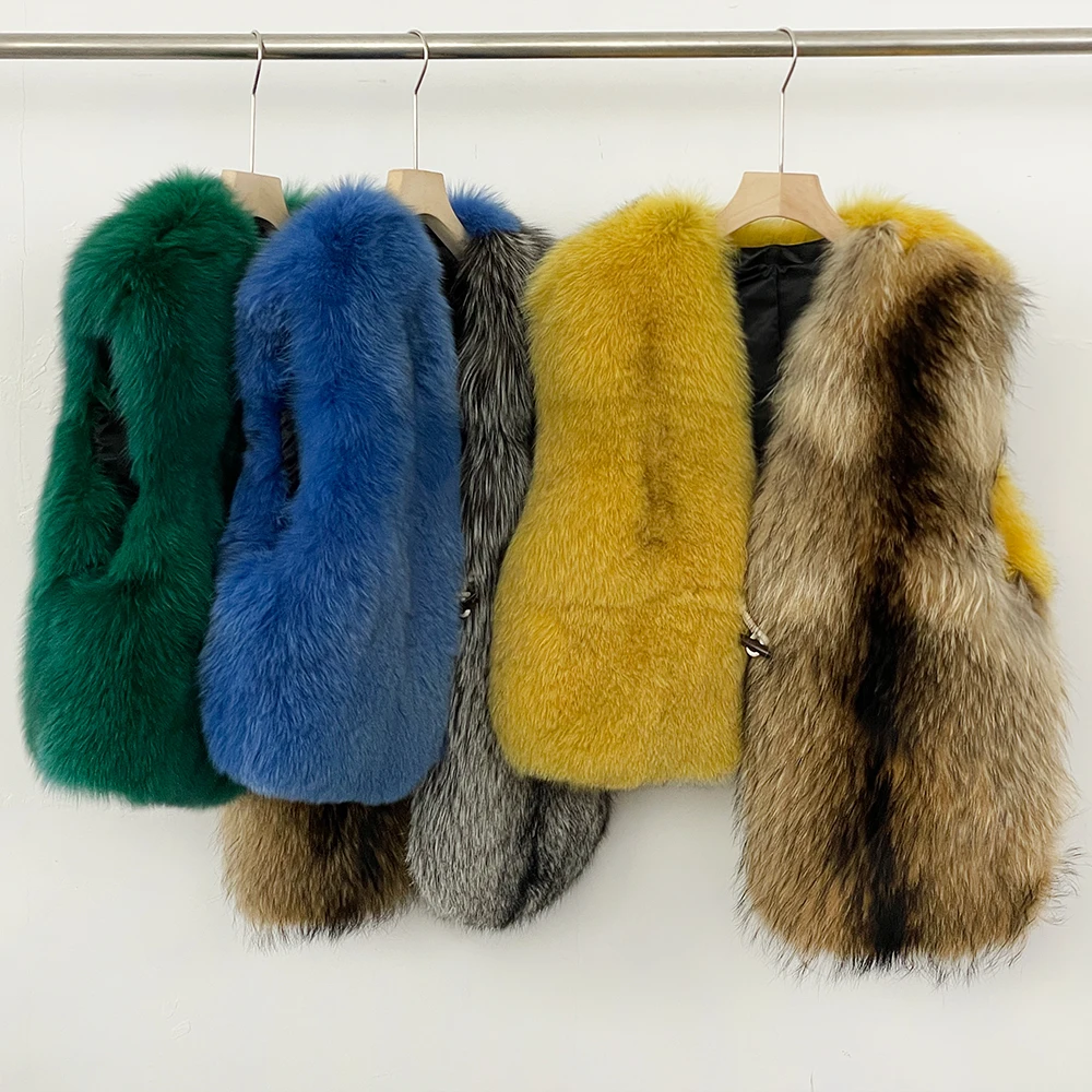 OFTBUY Giacca in pelliccia naturale Cappotto in pelliccia di volpe abbinata ai colori femminili Gilet senza maniche in vera pelliccia di procione Gilet spesso caldo