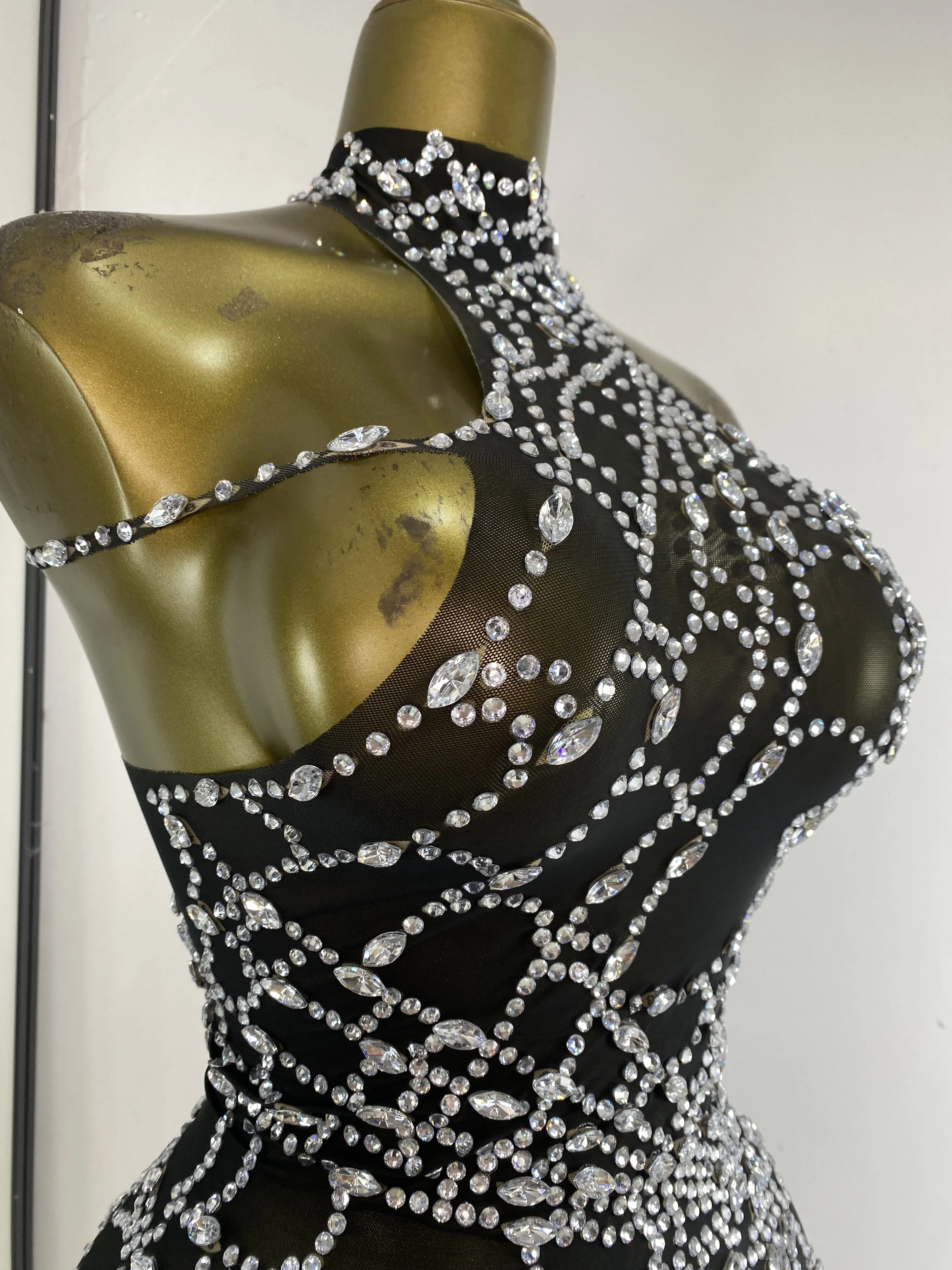 فستان نسائي مسائي للحفلات والنوادي على طراز الشرير مرصع بأحجار الراين الشبكية غير المتماثلة فستان تنكري للهالوين Nightbar DJ Gogo أزياء فستان #5