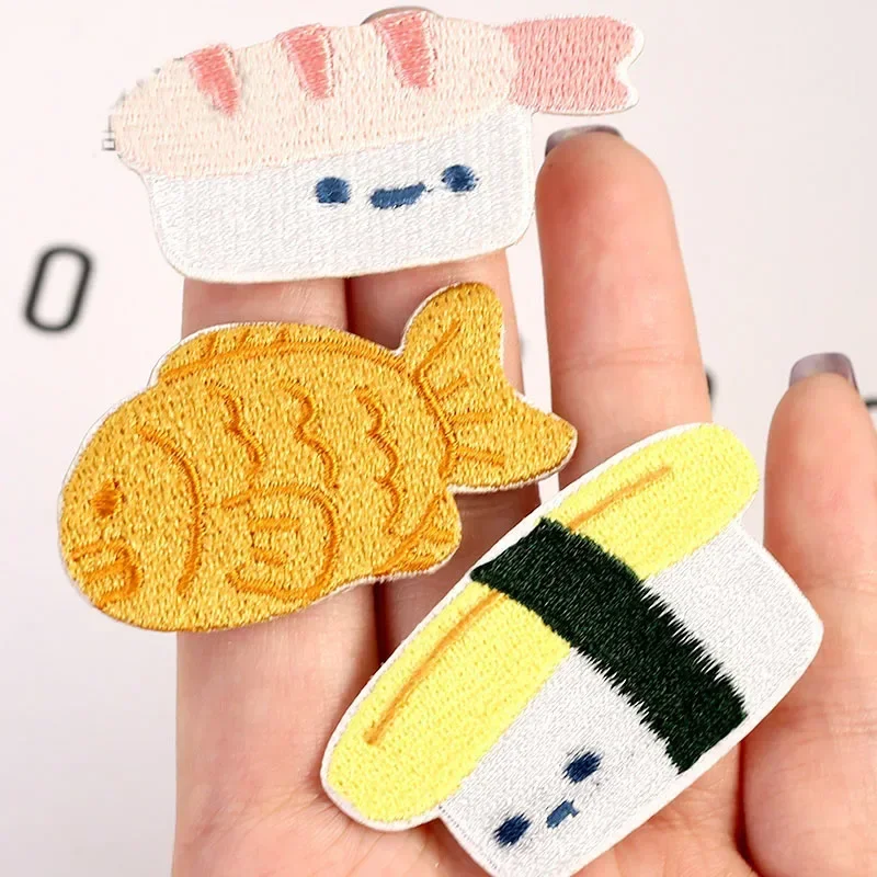 Cute Patches Food Embroidery Stickers Cake Salmon Bread Iron For Clothing Applique Sweing Coudre Parches Toppe Vestiti