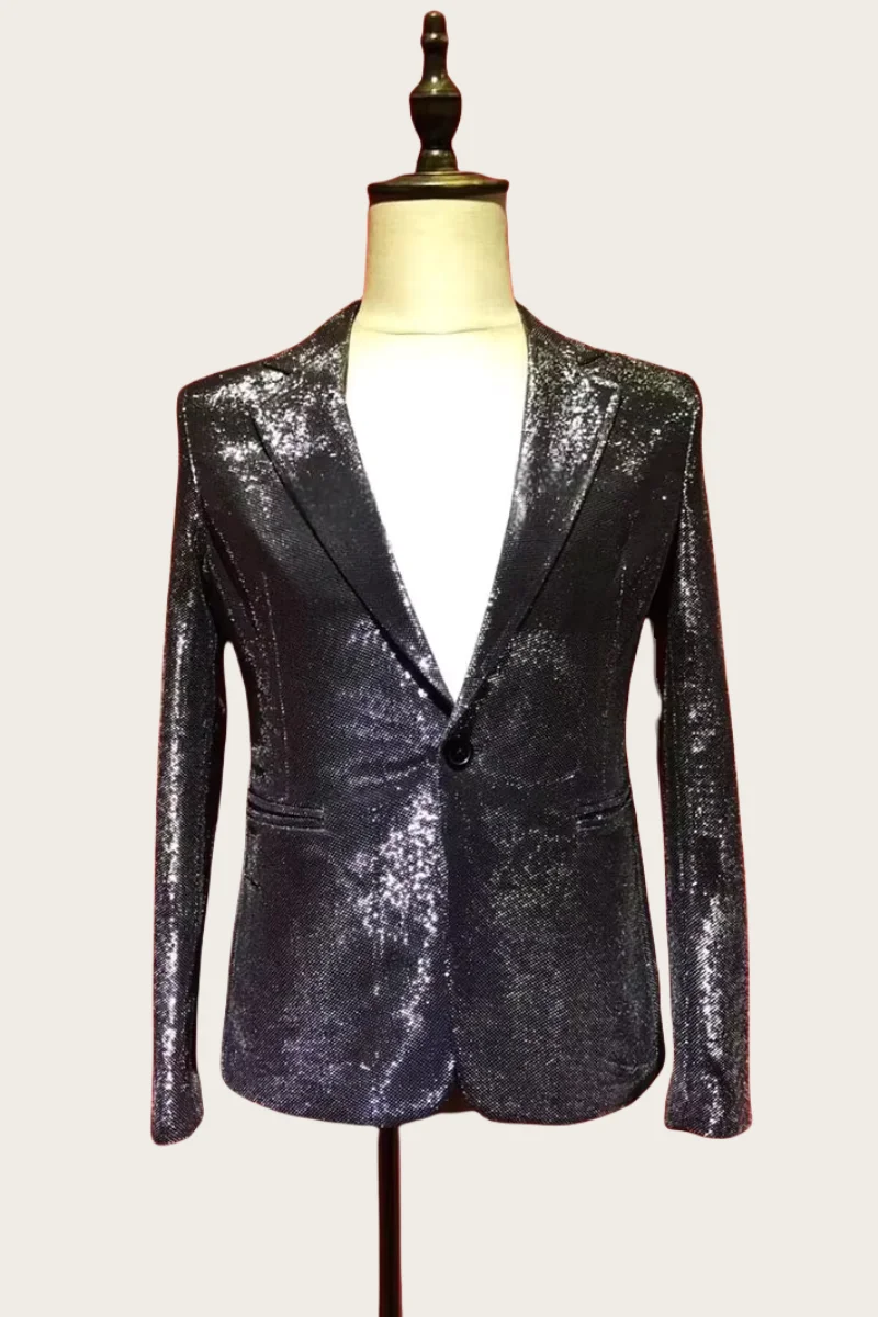 New Men's Fashion Black Sequins Flashing Blazer Nightclub Singer Prom Party Outfit party show Stage Host dress Suit