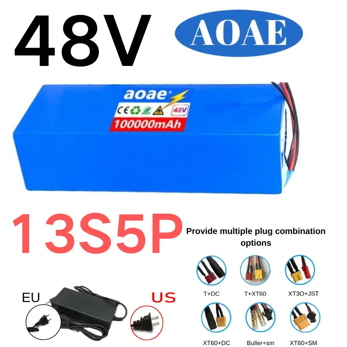 

New Lithium Batterie 48V 13S5P 18650 Battery Pack 100Ah Suitable for electric scooters mountain bikes 250-1000w+charger