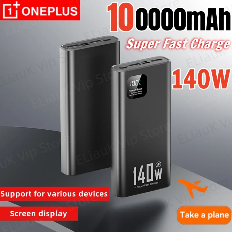 Oneplus 100000mAh Powerbank 140W Super Fast Charging High Capacity Portable External Battery Pack Digital Display For Xiaomi