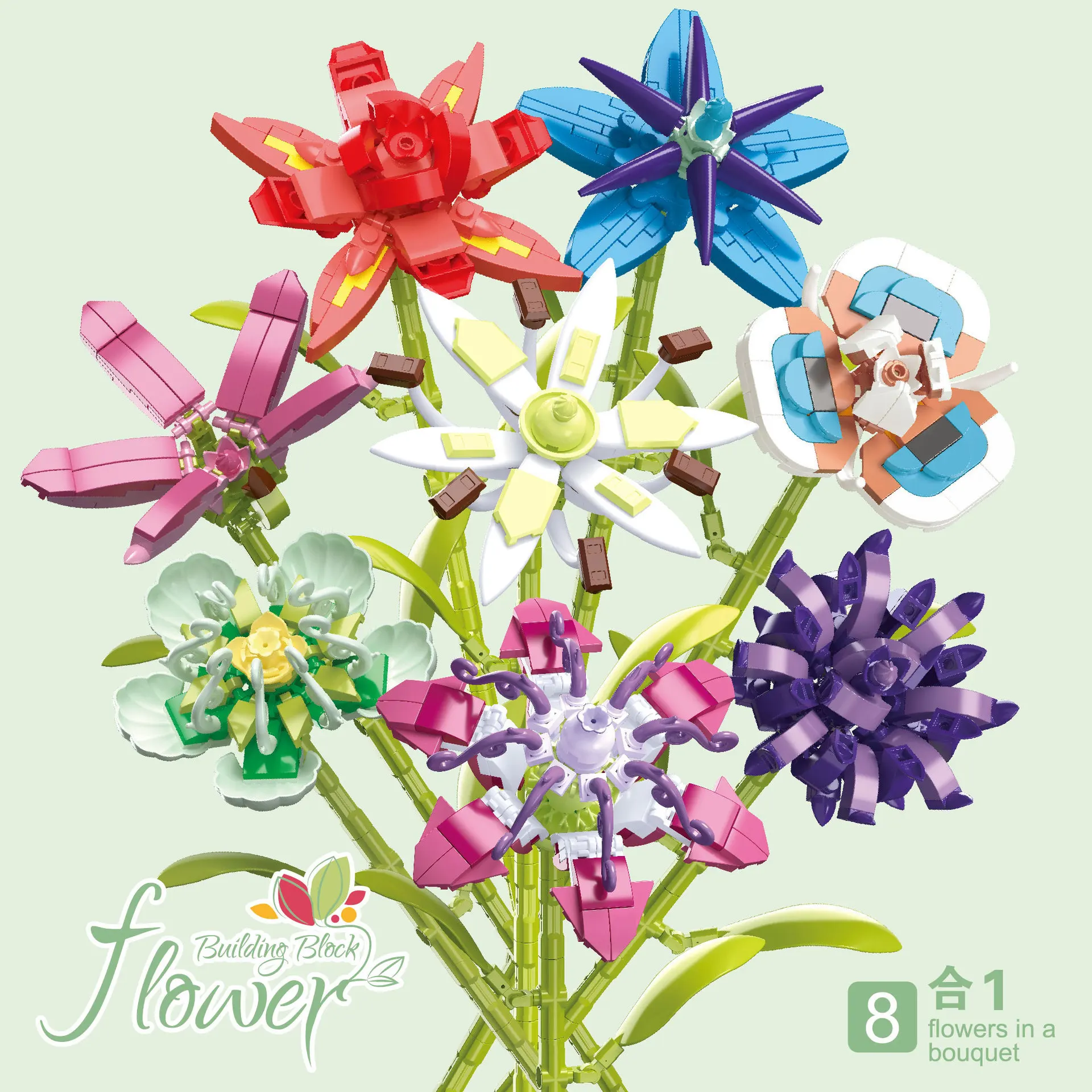 

8 шт., имитация букета растений, строительные блоки, роза, орхидея, цветы, модель украшений, сделай сам, мелкие частицы, кирпичи, праздничные подарки для девочек