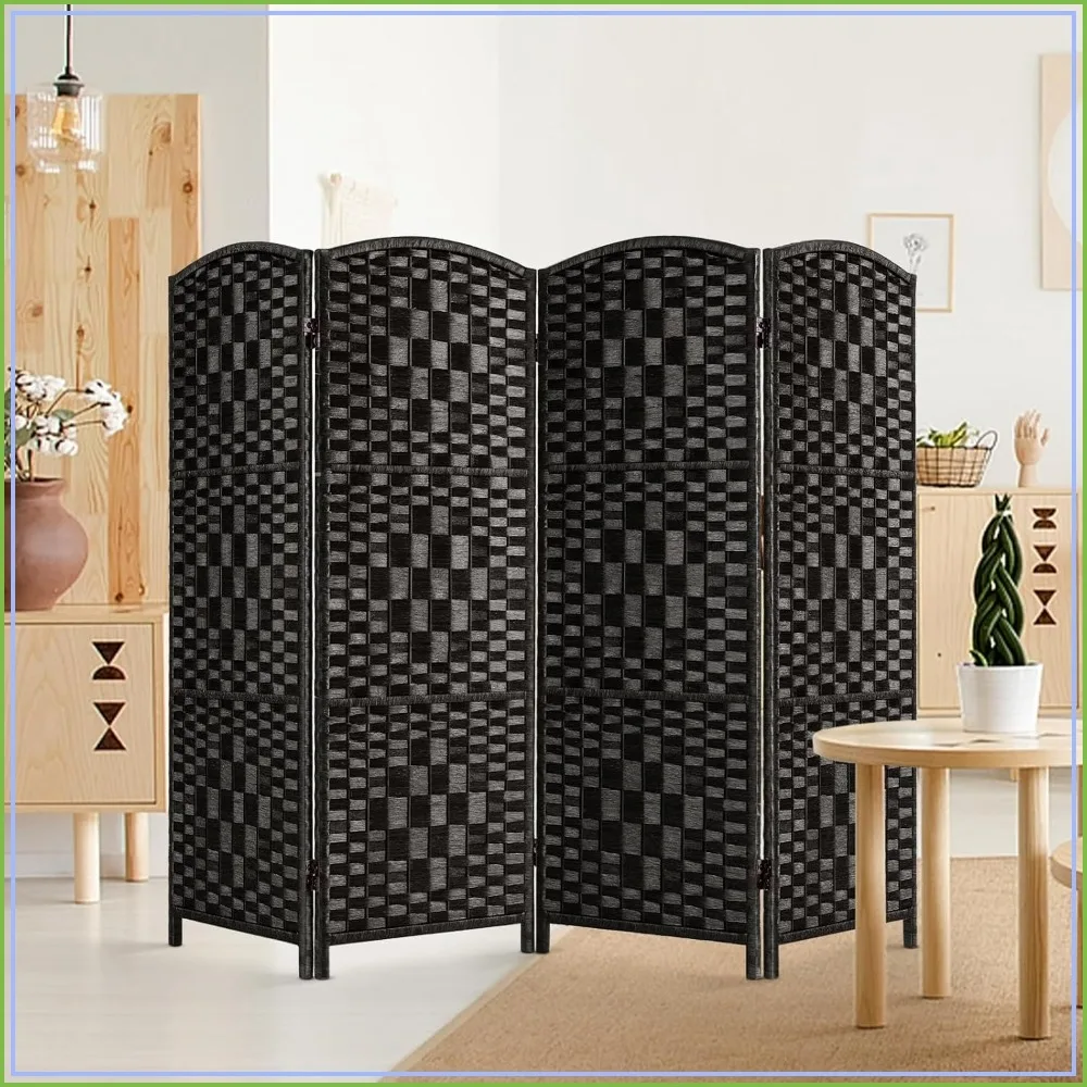 Small Folding Privacy Screen 4 Panel Room Divider, Portable Partition for Home Office, Black