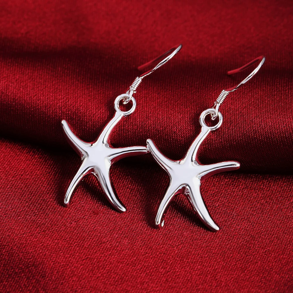 Pendientes de plata de ley 925 con forma de estrella de mar para mujer, joyería clásica Popular, a la moda, para fiesta, boda y vacaciones