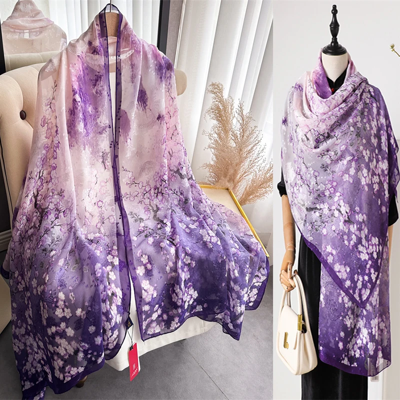 2025 Brand New Women's Elegant Gradient Color Life Tree Flower Chiffon Scarf Long Shawl Summer Multi Color Printing