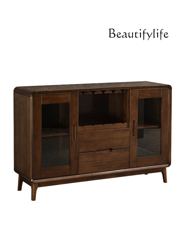

New Chinese-style solid wood dining side cabinet simple black walnut multi-functional storage double door new fashion