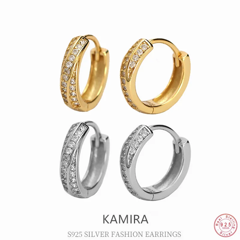 KAMIRA 925 Sterling Silver Luxury Single Sided Zircon Hoop Earrings for Women Design Elegant Party Commuter Delicate Jewelry New