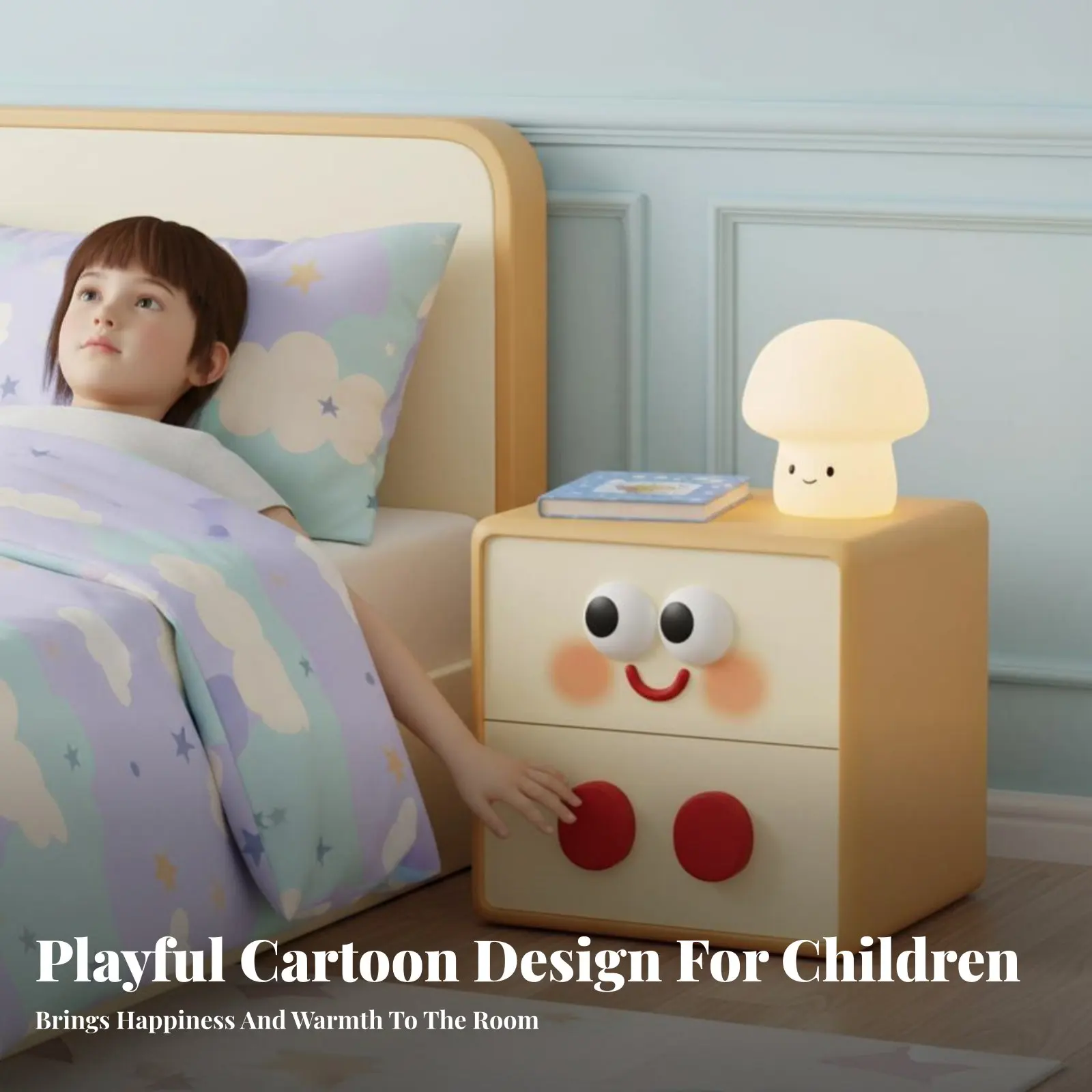

Toasted Breaded breadShaped End Table Cartoon Design Narrow Bedside Table Cute Appearance Rounded Corners for Homeowners