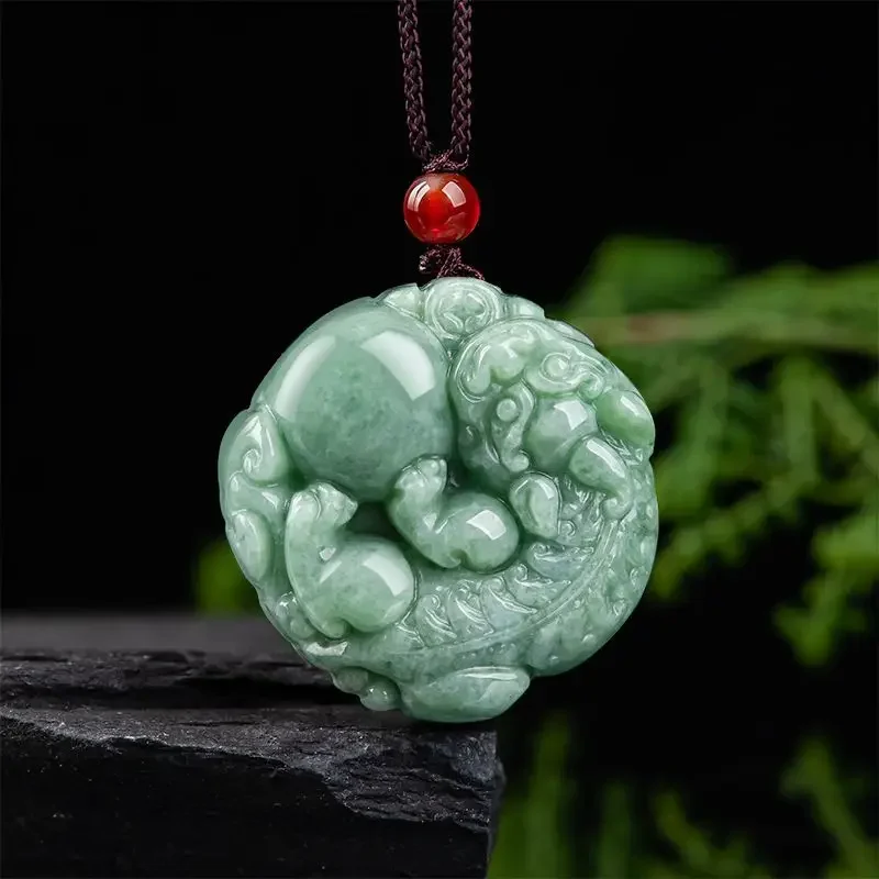 

Jia Le/ Hand Carved/ Natural A+ Jade Ruyi Pixiu Necklace Pendant Fine Jewelry Fashion Emerald Personalized Men Women Couple Gift