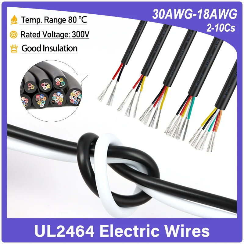 

1 ~ 10 м UL2464 Электрические провода 2 3 4 5 6 7 8 9 10 ядер / 30 28 26 24 22 20 18 AWG Электронный луженый медный кабель аудиосигнала