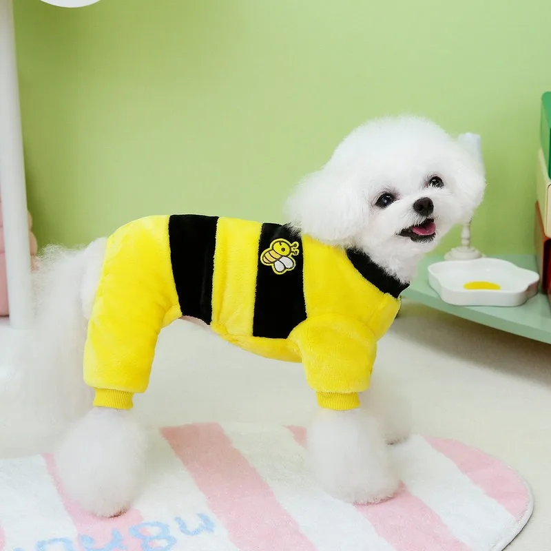 

Bee Embroidery Bodysuit Pet Poodle Winter Clothes Bichon Warm Pullover Fashion Stripe Dog Clothes Pet Supplies