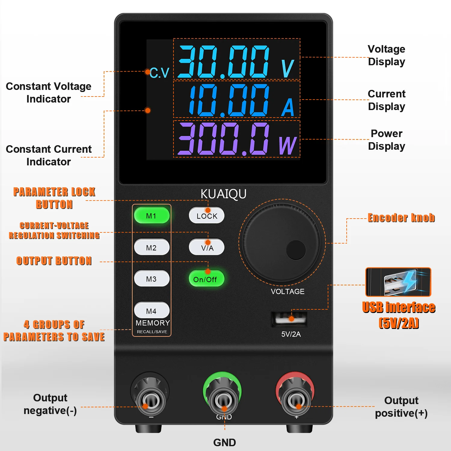 .KUAIQU SPPS3010D 30V 24V 10A RS232 USB Switching DC Power Supply Programmable Adjustable LED Short Circuit Protection Power