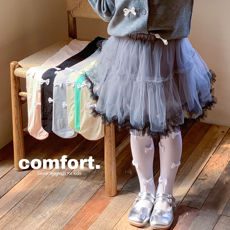 Adorable Children Ultra Thin Cream Silk Tights Delicate Multiple Small Bow Ornament Skin-Friendly Elastic Comfortable Pantyhose