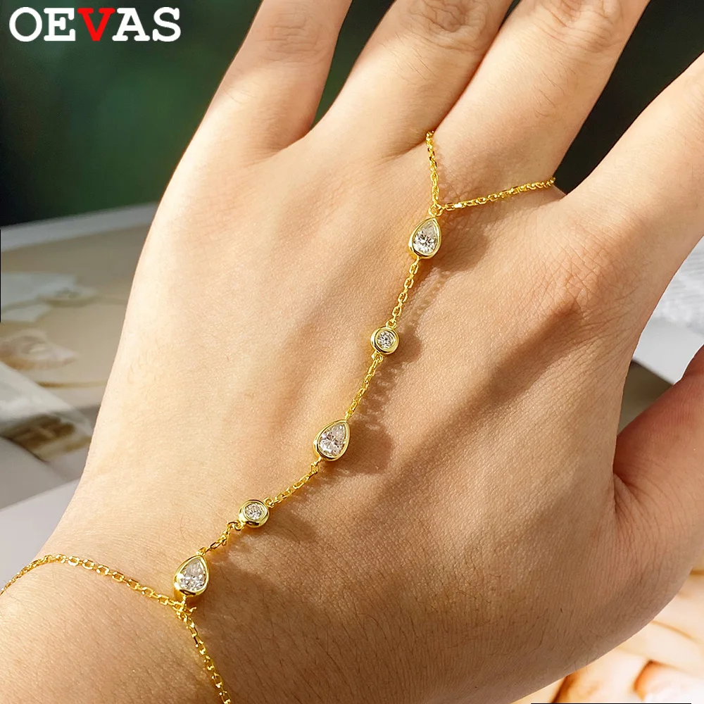 OEVAS Pear Cut Full Moissanite Bracelets for Women S925 Silver Plated 18K Gold Bracelets Fashion Ring Chain Fine Jewelry Gift
